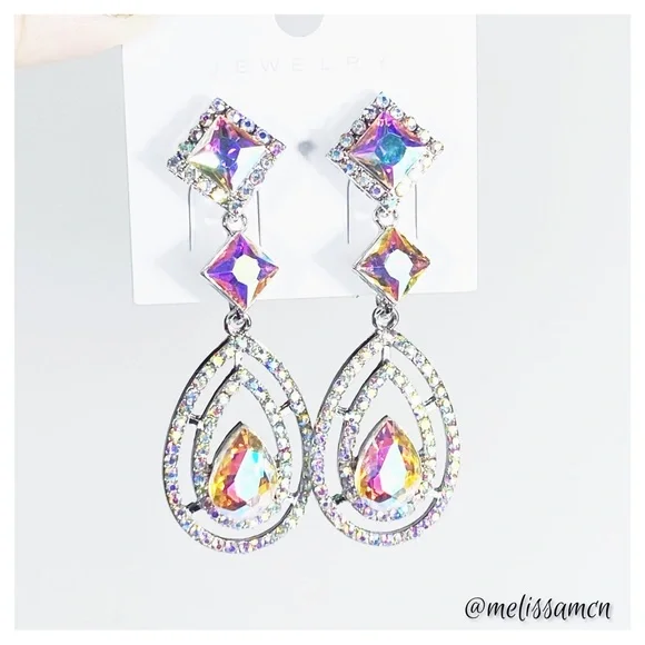Elegant Iridescent AB Crystal Drop Earrings - Picture 3 of 3